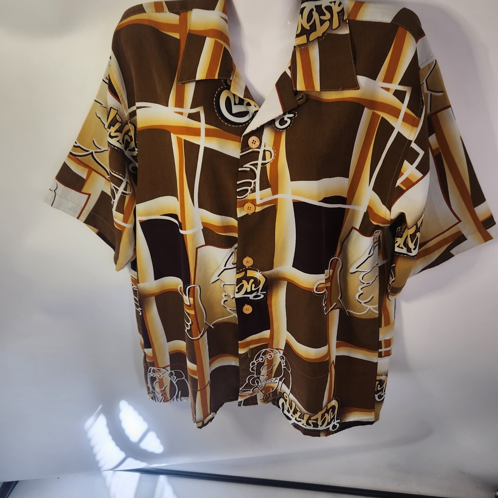 Men's Casual Brown Graphic Button Down Shirt